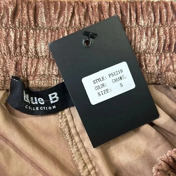 Blue B Pleated Crushed Velvet Pull-On Wide Leg Pants Carmel Small - Picture 6 of 10